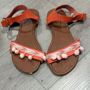 Stylish Orange Sandals with Pom-Pom Detail